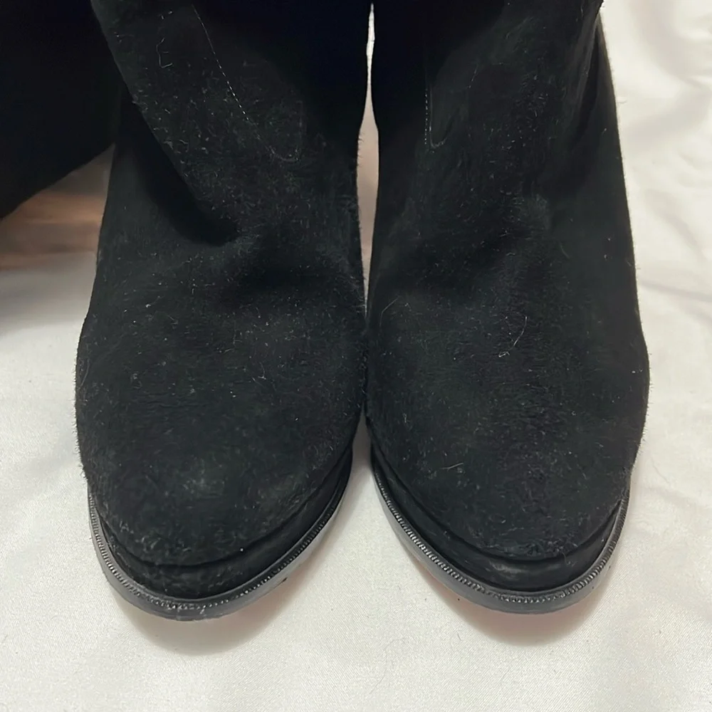 Prada Black Suede Platform Heeled Over the Knee Boots